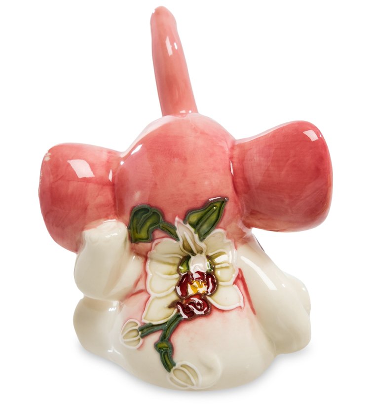 Фигурка из фарфора Розовый Слоник с поднятым хоботом Pavone JP-44/ 8, фотография со спины