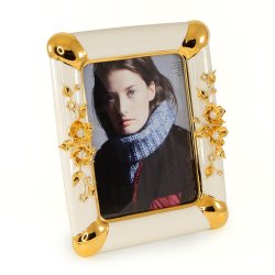 Белая фоторамка с цветами Swarovski, коллекция Emozioni