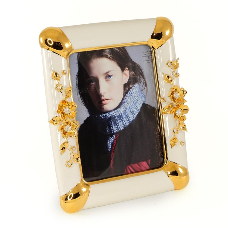 Белая фоторамка с цветами Swarovski, коллекция Emozioni Migliore De Luxe 26958