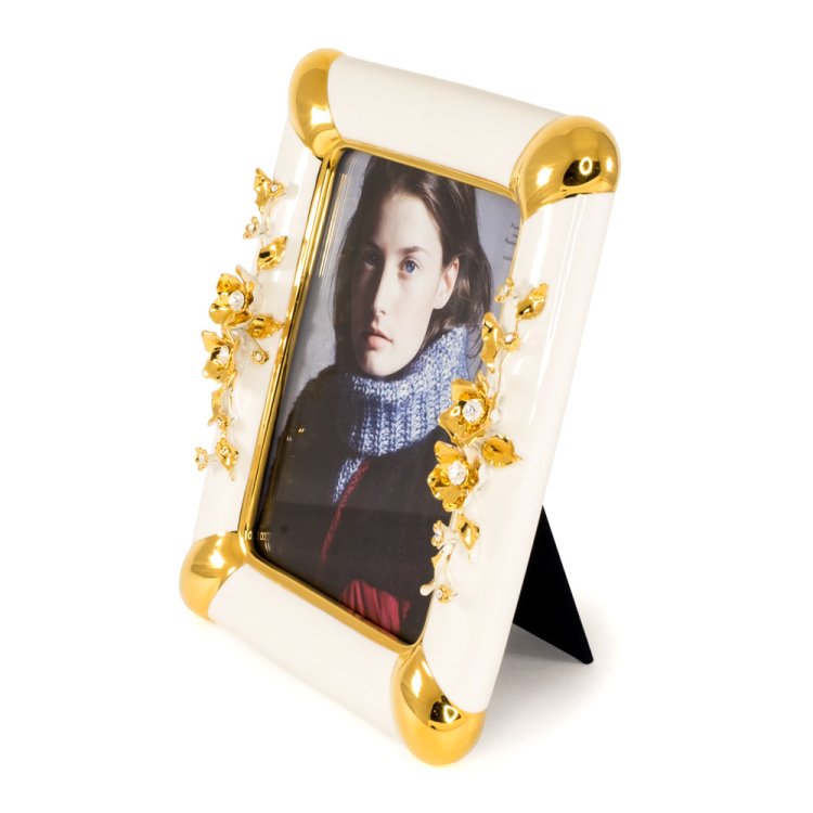 Белая фоторамка с цветами Swarovski, коллекция Emozioni Migliore De Luxe 26958, фотография сбоку