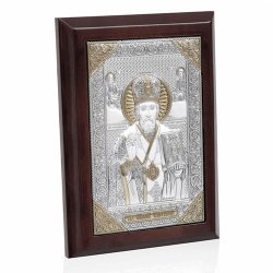 Декоративное панно Николай Чудотворец в декоре золотого цвета