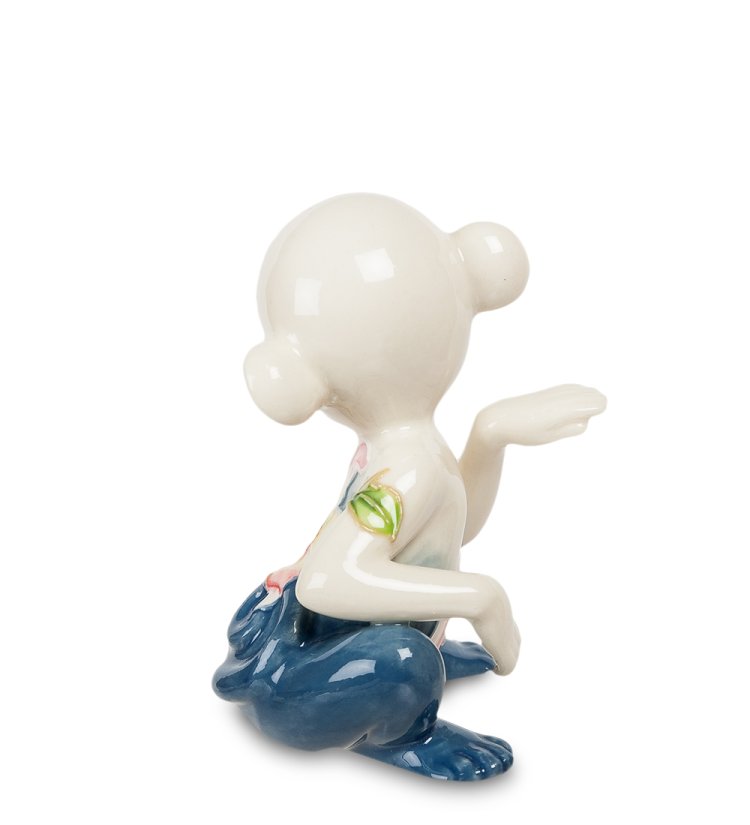 Статуэтка из фарфора Обезьяна синяя, роспись с цветами Pavone JP-81/20, фотография со спины