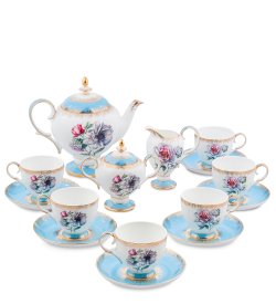 Чайный сервиз на 6 персон из фарфора Цветок Неаполя, голубой