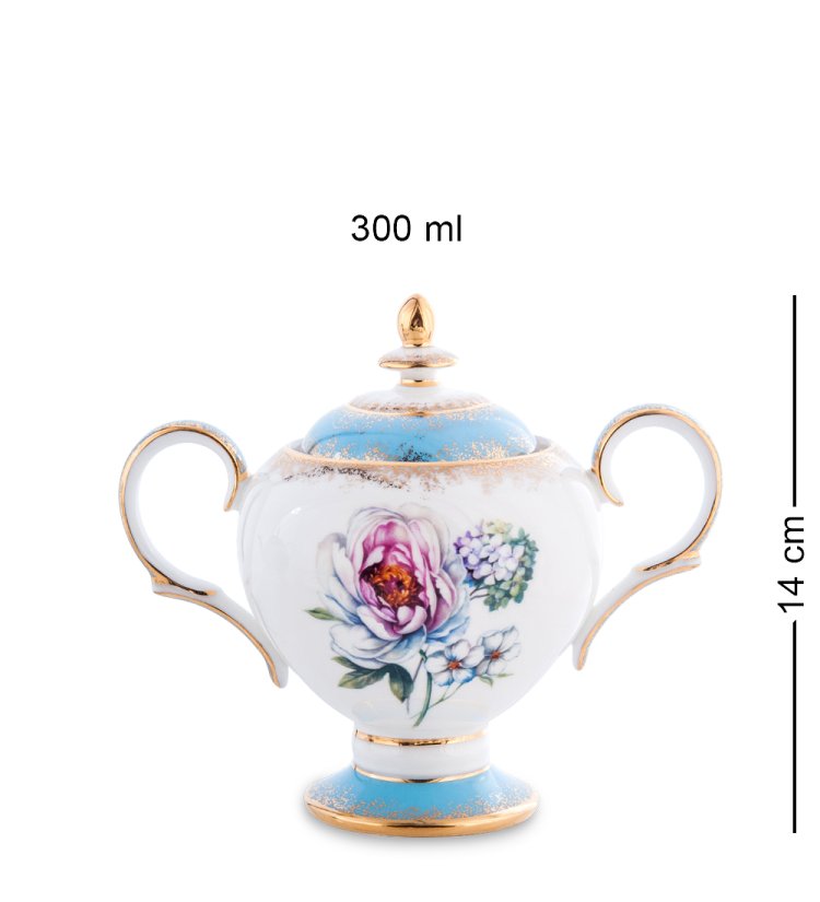 Чайный сервиз на 6 персон из фарфора Цветок Неаполя, голубой Pavone JK-131, фотография сахарницы