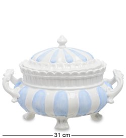 Шкатулка с ручками на ножках из керамики бело-голубая