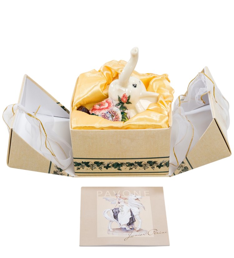 Фигурка из фарфора Слоник с цветочками Pavone JP-44/ 9, фотография в упаковке