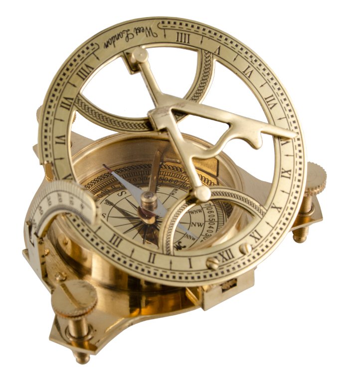 Компас с солнечными часами West London, фотография крупным планом