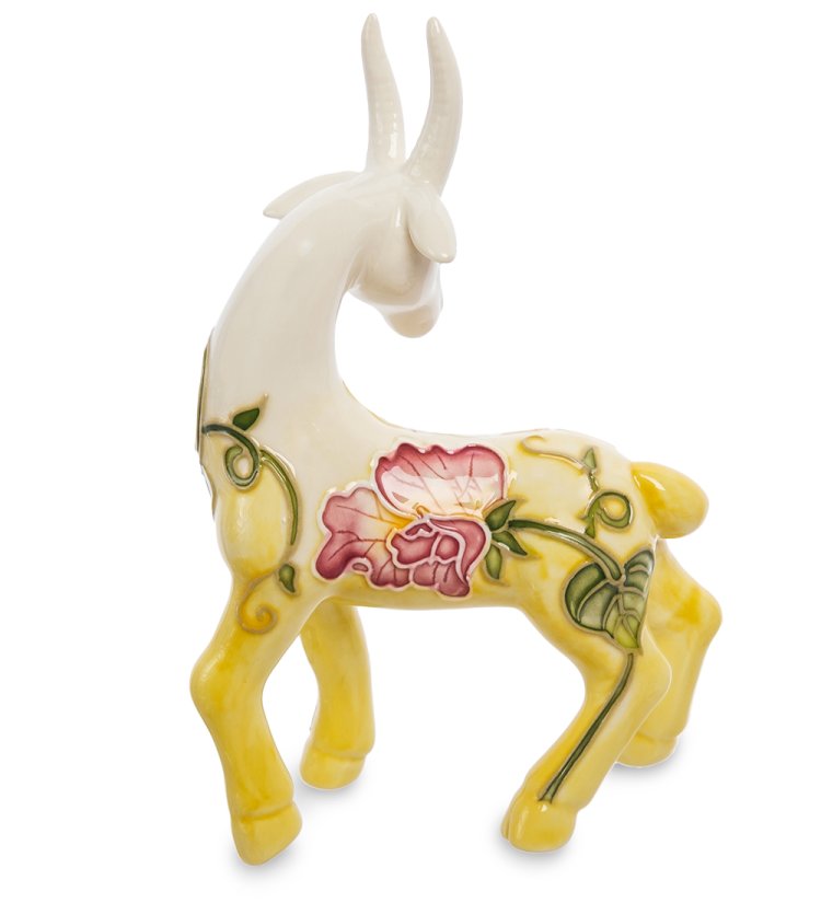 Статуэтка из фарфора Желтая Коза с цветами Pavone JP-71/37, оборотная сторона