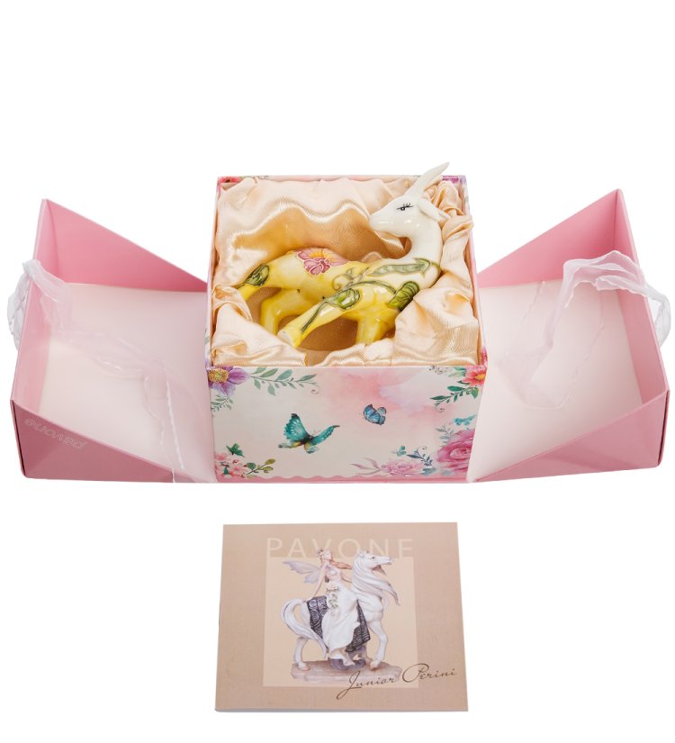 Статуэтка из фарфора Желтая Коза с цветами Pavone JP-71/37, упаковочный вид