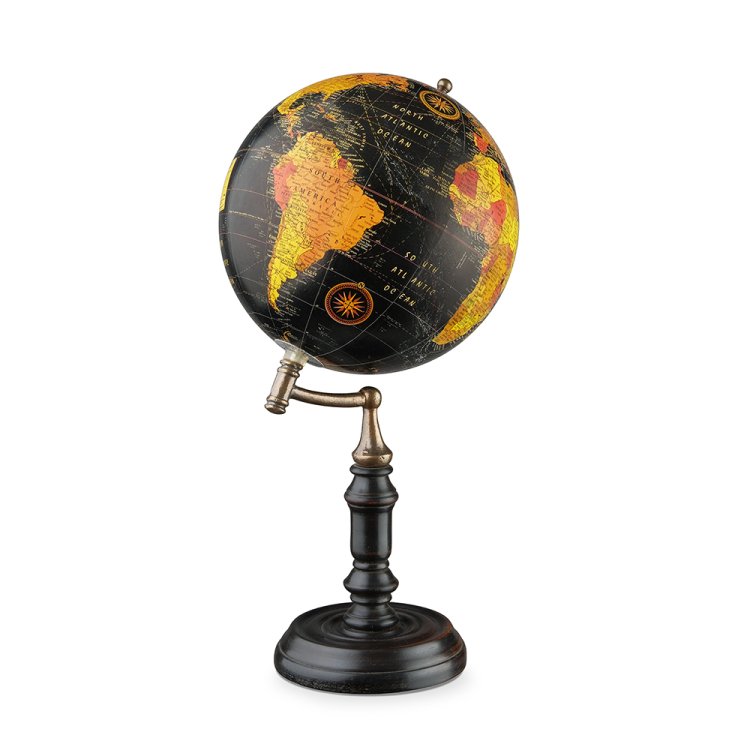 Глобус черный на деревянной подставке, диаметр 20 см, фото 2