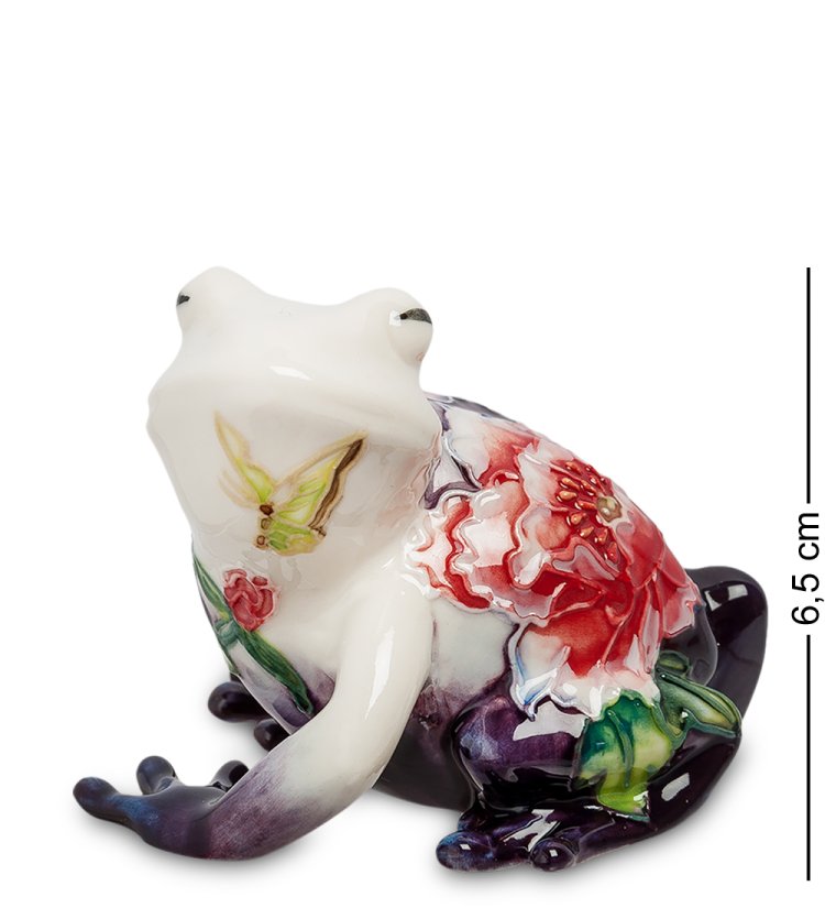 Статуэтка из фарфора Белая Лягушка с цветком и бабочкой Pavone JP-247/ 5