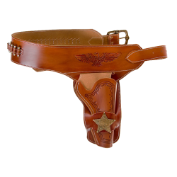 Патронташ кожаный коричневый с 1 кобурой