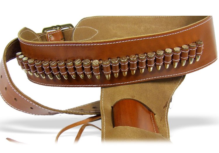 Патронташ кожаный коричневый с 1 кобурой Denix 721, фотография патронов