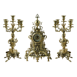 Часы с канделябрами из бронзы, каминные, Ажур