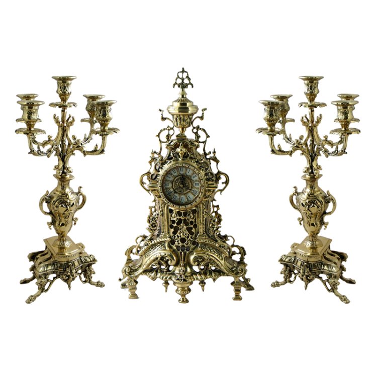 Часы с канделябрами из бронзы, каминные, Ажур Bello De Bronze BP-40064-D