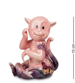 Статуэтка из фарфора Обезьянка Розовая, роспись цветы