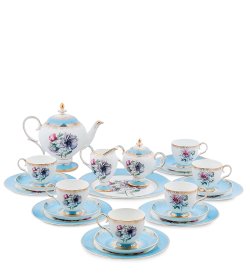 Чайный сервиз на 6 персон с тарелками Цветок Неаполя, голубой