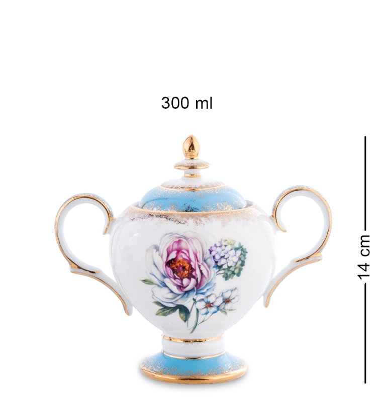 Чайный сервиз на 6 персон с тарелками Цветок Неаполя, голубой Pavone JK-132, фотография сахарницы