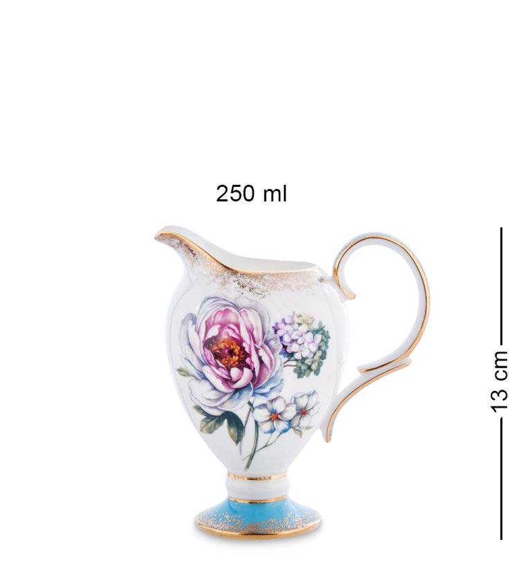 Чайный сервиз на 6 персон с тарелками Цветок Неаполя, голубой Pavone JK-132, фотография молочника