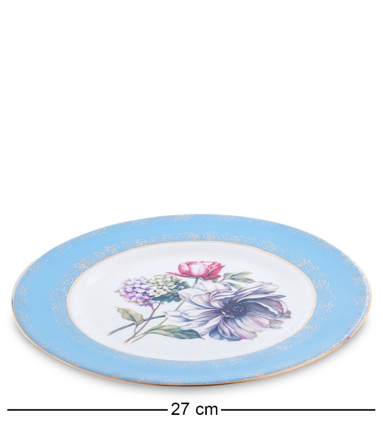 Чайный сервиз на 6 персон с тарелками Цветок Неаполя, голубой Pavone JK-132, фотография тарелки для торта