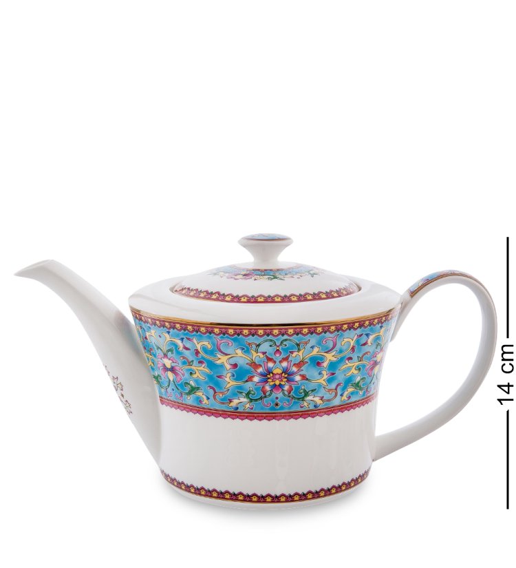 Чайный сервиз на 6 персон из фарфора Арабески, синий Pavone JK-172, фотография чайника