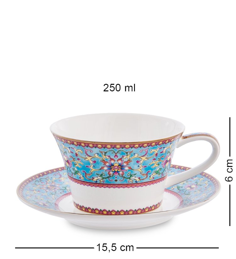 Чайный сервиз на 6 персон из фарфора Арабески, синий Pavone JK-172, фотография чайной пары