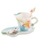 Чайная пара из фарфора с ложечкой голубая Лилия Pavone FM-01/18