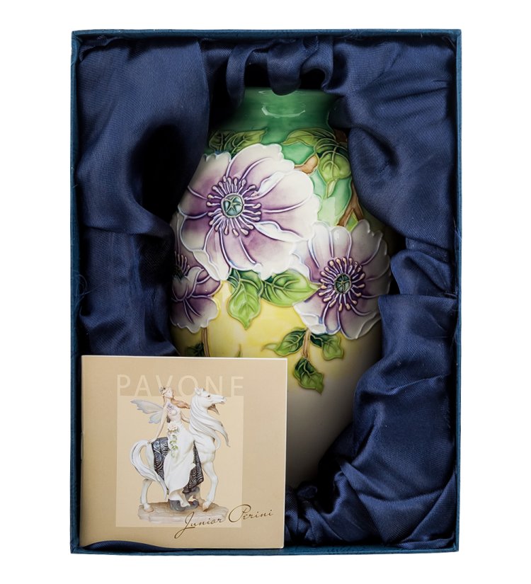 Низкая Ваза для цветов из фарфора Камелия Pavone JP-98/11, фотография в упаковке