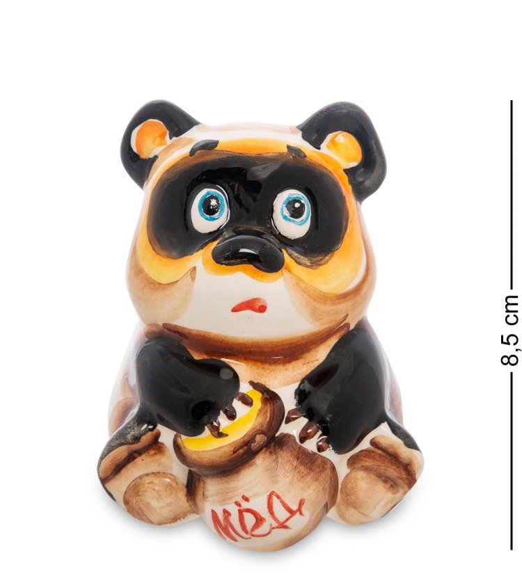 Статуэтка Винни Пух с горшком меда Цветная гжель ГЛ-124