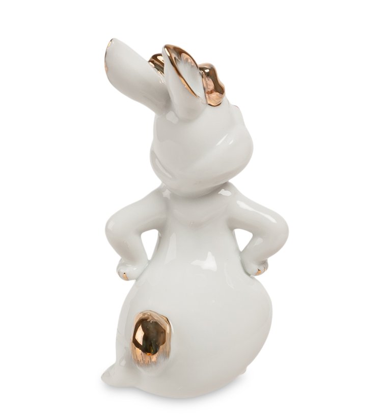 Статуэтка из фарфора Белая крольчиха с золотым декором Pavone JP-31/ 1, фотография со спины