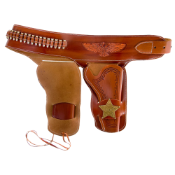 Патронташ кожаный коричневый с 2 кобурами