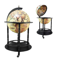 Напольный глобус бар, светлая средневековая карта