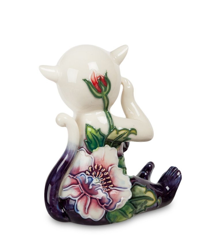 Статуэтка из фарфора Обезьянка синяя, роспись цветы Pavone JP-81/22, фотография со спины