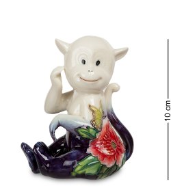 Статуэтка из фарфора Обезьянка синяя, роспись цветы