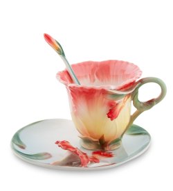 Кофейная пара из фарфора с ложечкой Дикая Роза