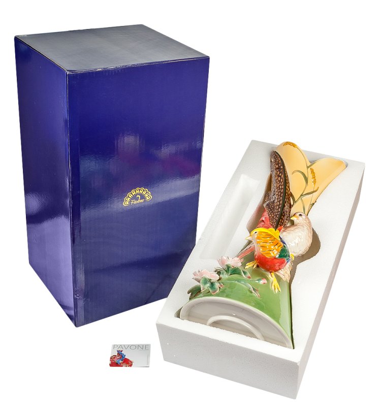 Ваза для цветов из фарфора Золотой фазан Pavone FM-54, фотография в упаковке