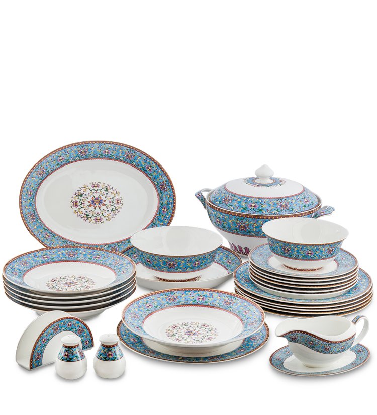 Столовый сервиз на 6 персон Арабески, синий Pavone JK-174