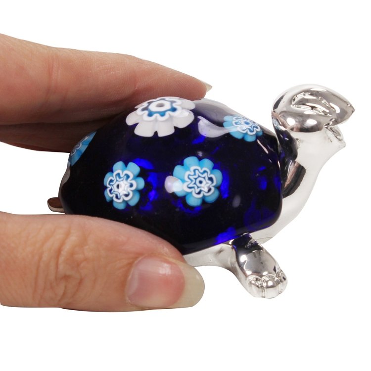 Статуэтка Черепашка синяя с голубыми цветочками