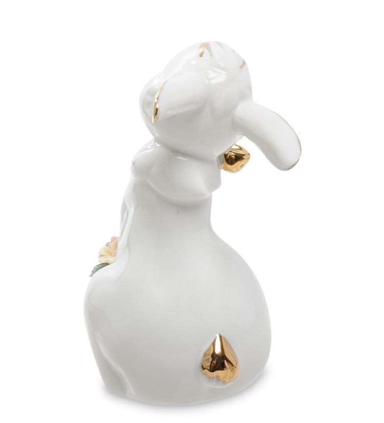 Статуэтка из фарфора Белая крольчиха с корзинкой цветов Pavone JP-31/ 3, фотография со спины