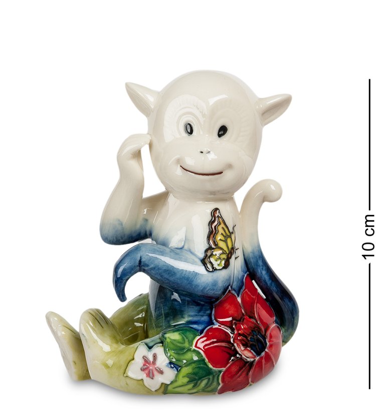 Статуэтка из фарфора Обезьянка, роспись цветы и бабочки Pavone JP-81/23