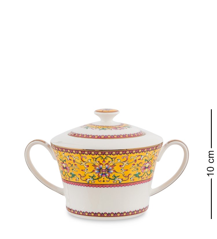 Чайный сервиз на 6 персон из фарфора Арабески, желтый Pavone JK-178, фотография сахарницы