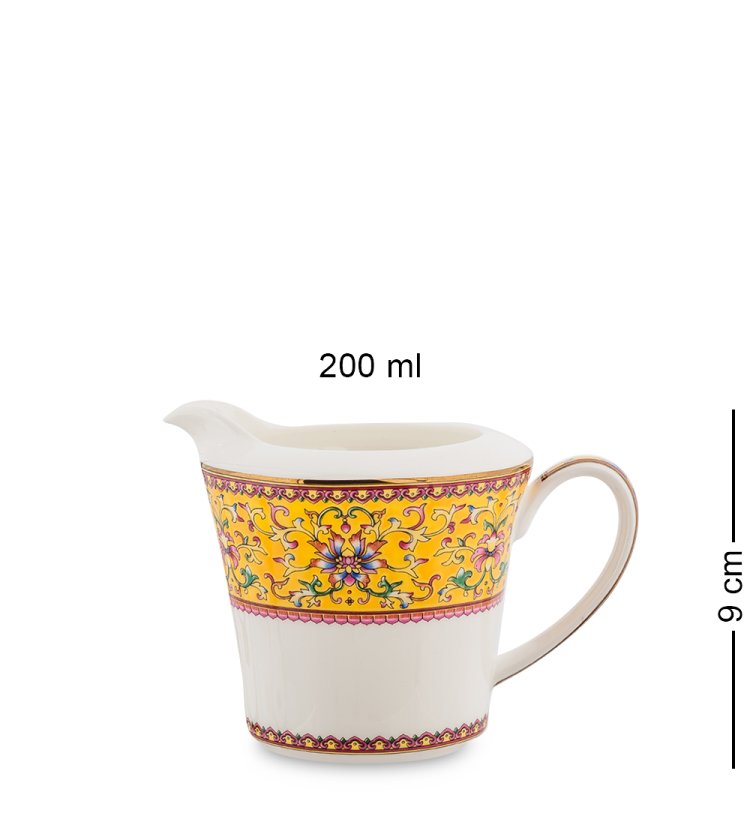 Чайный сервиз на 6 персон из фарфора Арабески, желтый Pavone JK-178, фотография молочника