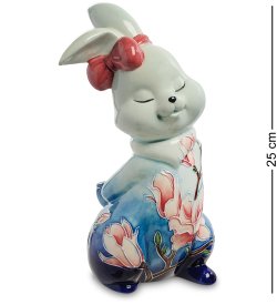 Статуэтка из фарфора Синий заяц с бантом на ушах