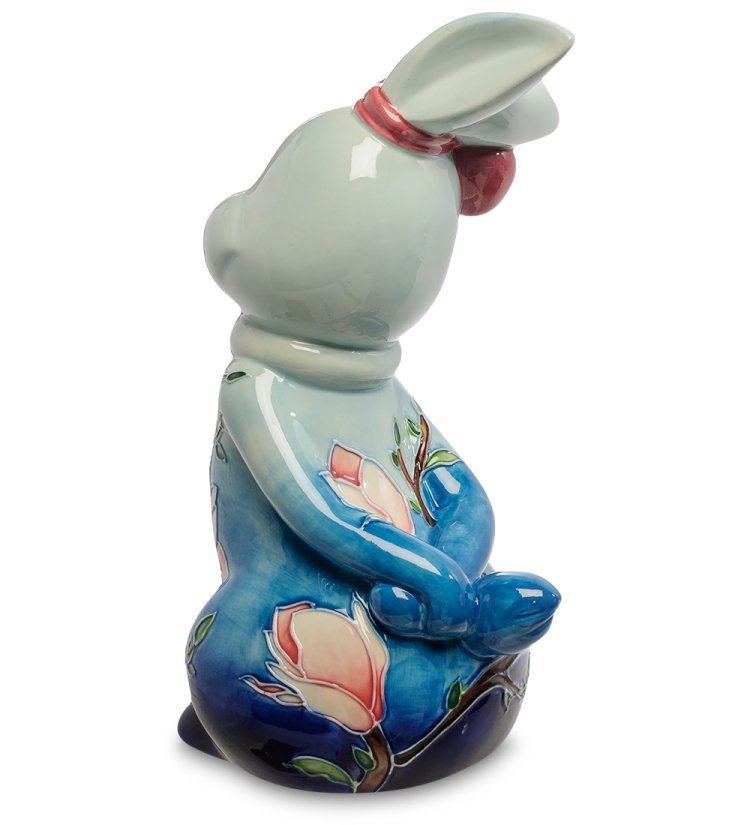 Статуэтка из фарфора Синий заяц с бантом на ушах Pavone JP-850/ 2, фотография со спины