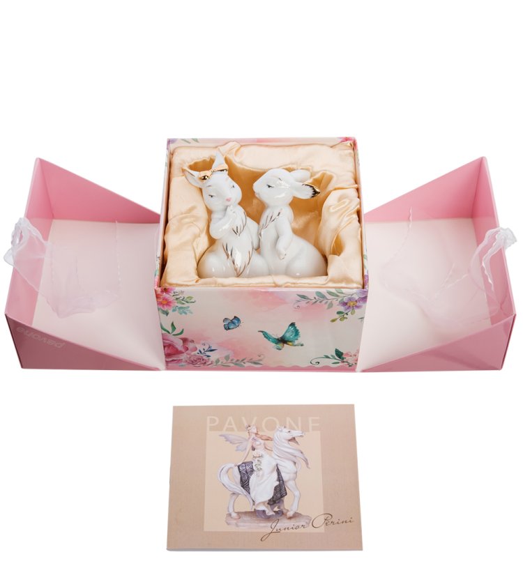 Статуэтка из фарфора Пара Кроликов с золотым декором Pavone JP-31/16, упаковочный вид