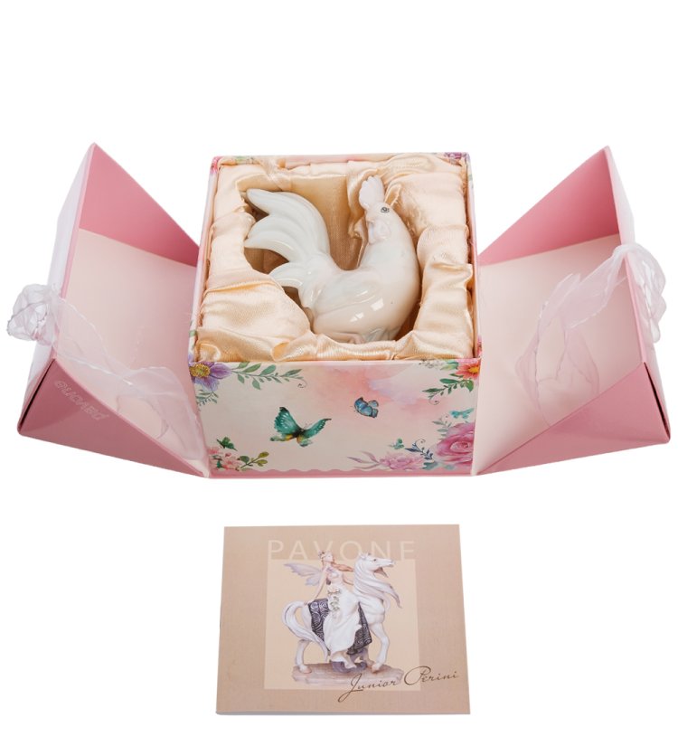 Статуэтка из фарфора Петух с белым гребешком Pavone JP-91/ 1, упаковочный вид