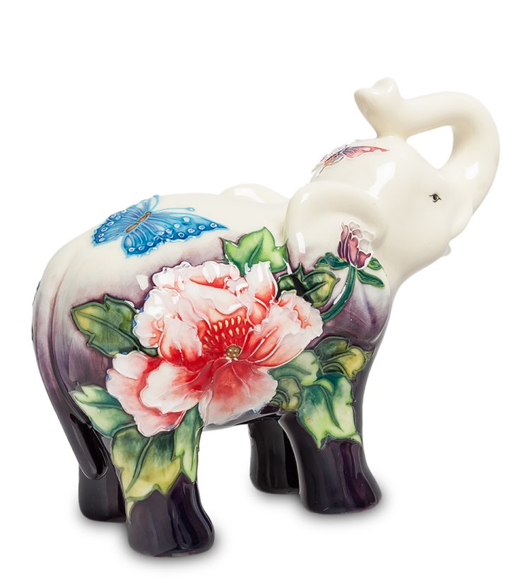 Статуэтка из фарфора Слоник с цветами, хобот вверх Pavone JP-247/ 8, фотография сбоку