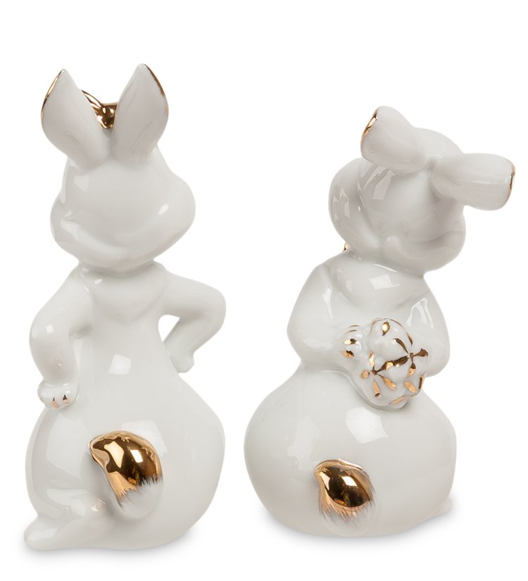 Статуэтка из фарфора Пара белых кроликов с золотым декором Pavone JP-31/ 13, фотография со спины
