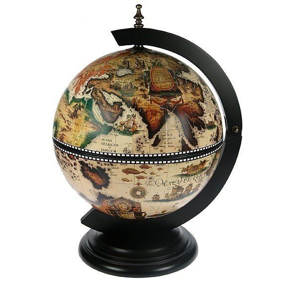 Настольный Глобус бар светлая карта, черное дерево Jufeng JF-JG-33002-WB