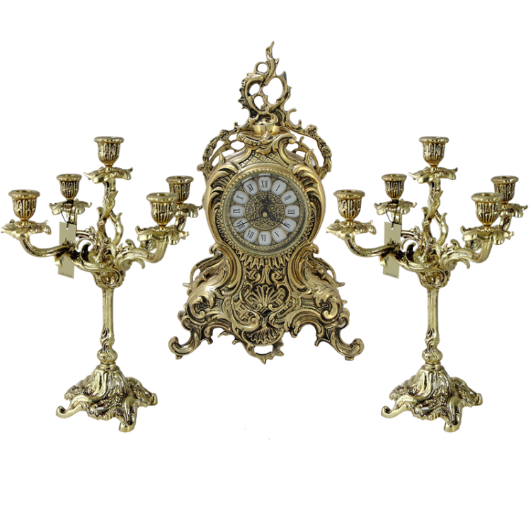 Каминные часы Лимож из бронзы с канделябрами, золотые  Bello De Bronze BP-95620